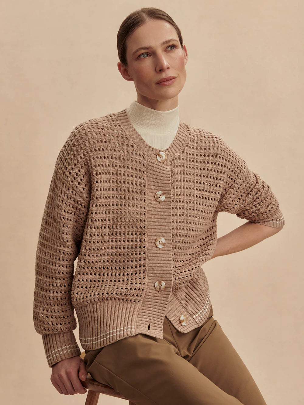 Kris Relaxed Fit Knit Cardigan - Light Taupe