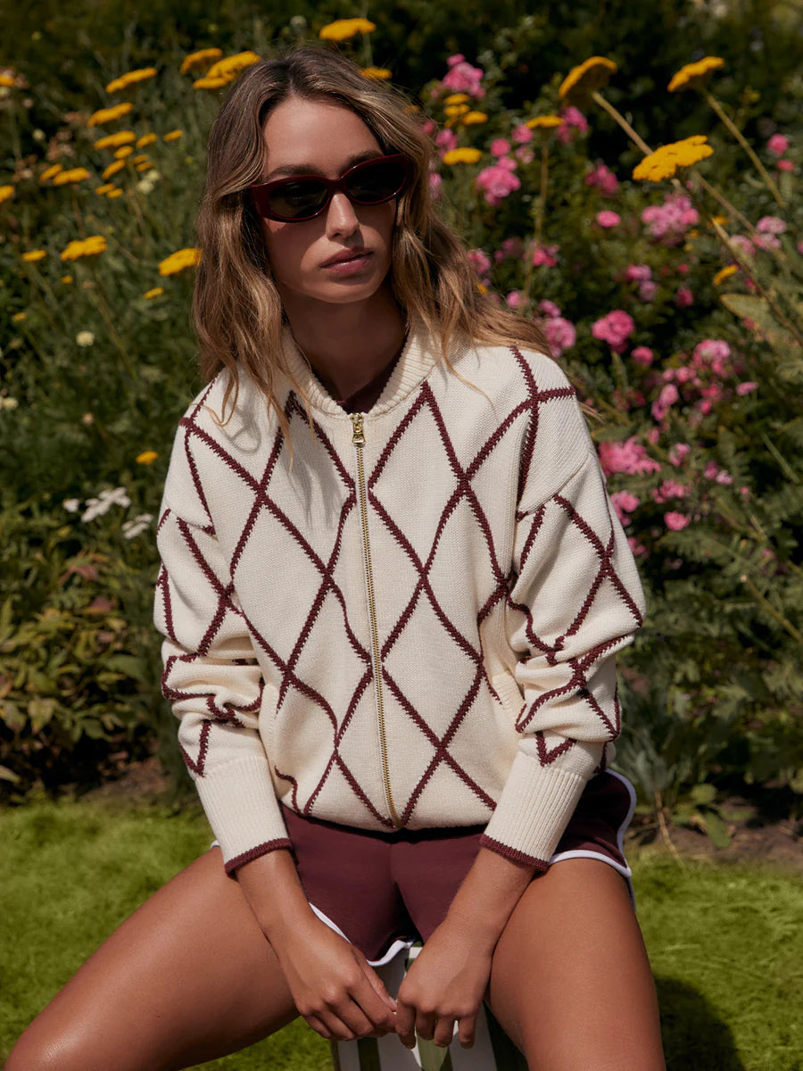 Nile Diamond Knit Jacket - Ivory / Port