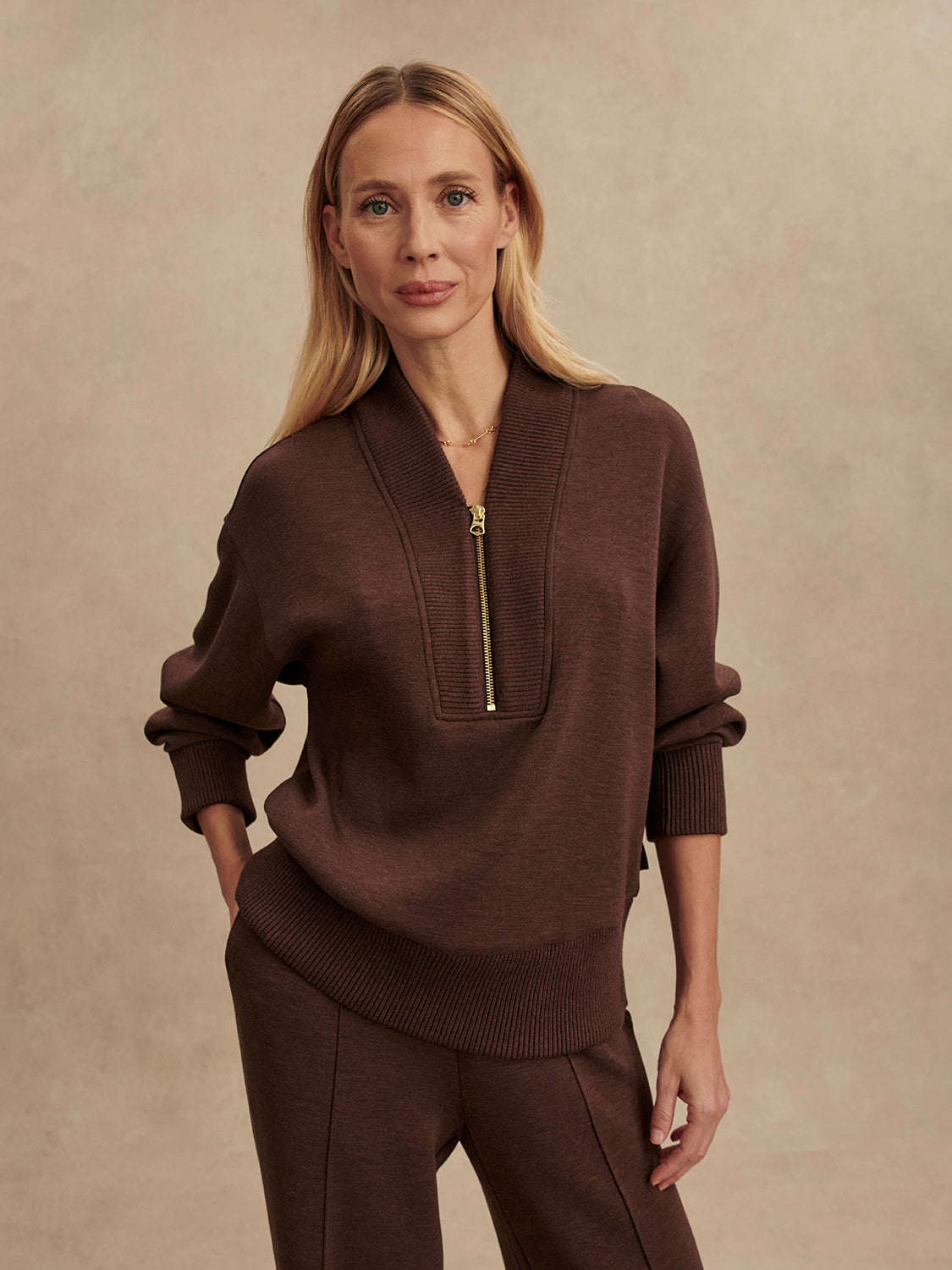 Sally 1/2 Zip Sweat - Coffee Bean Marl