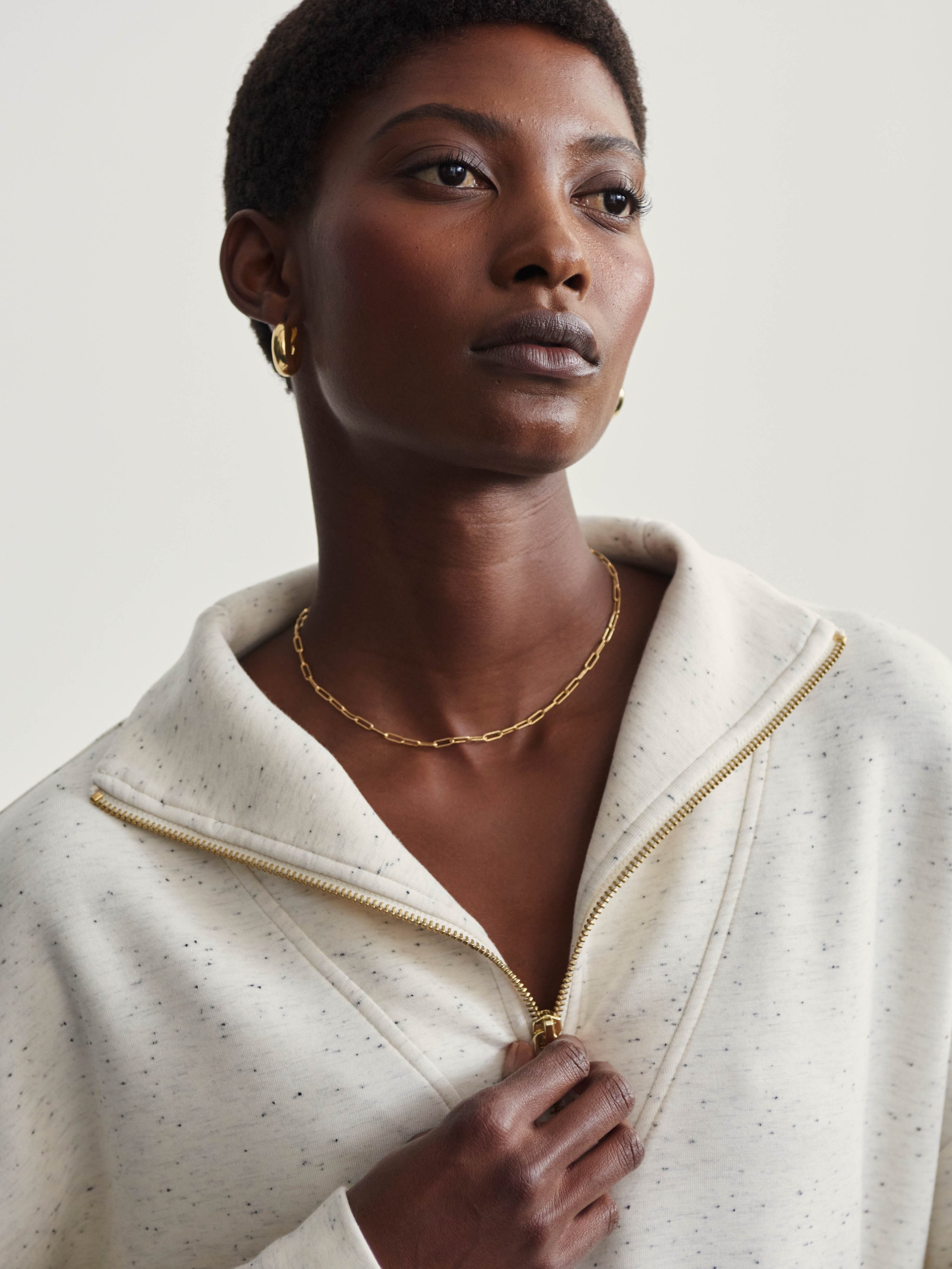 Hawley 1/2 Zip Sweat - Ivory Marl Fleck