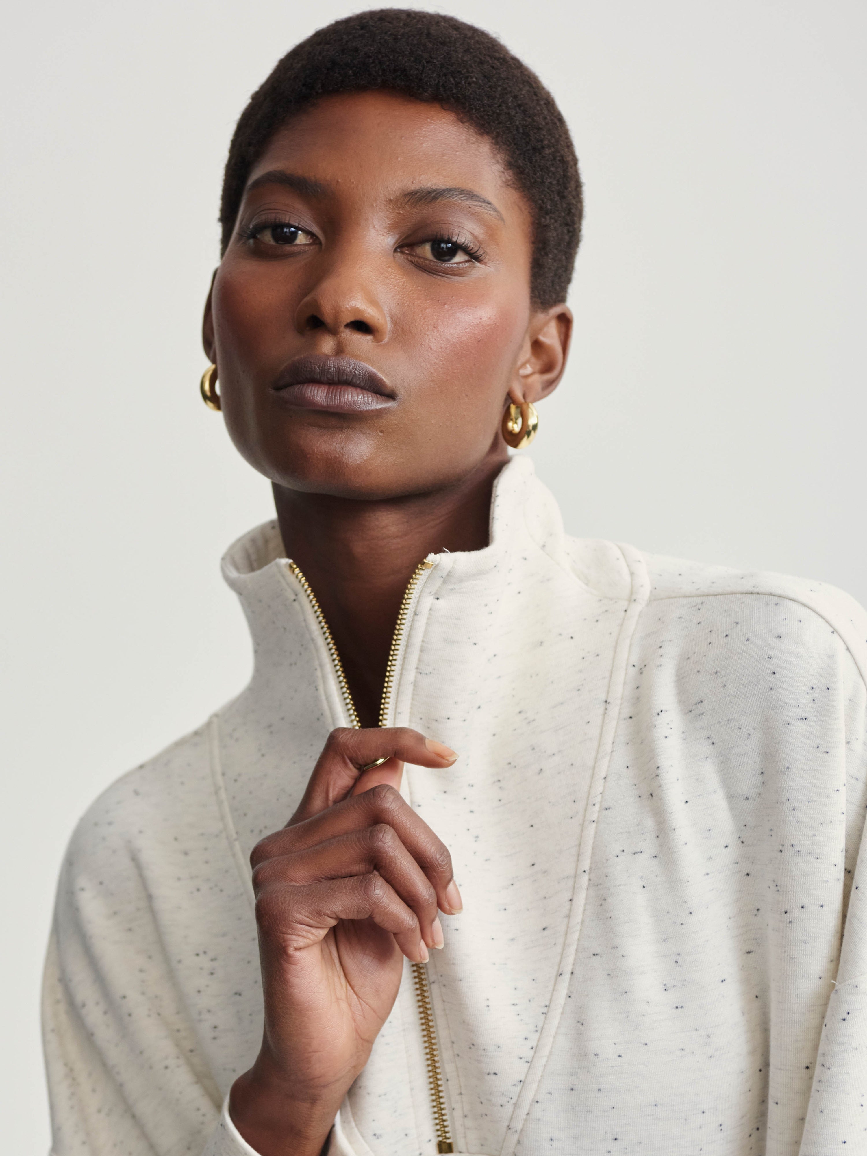 Hawley 1/2 Zip Sweat - Ivory Marl Fleck