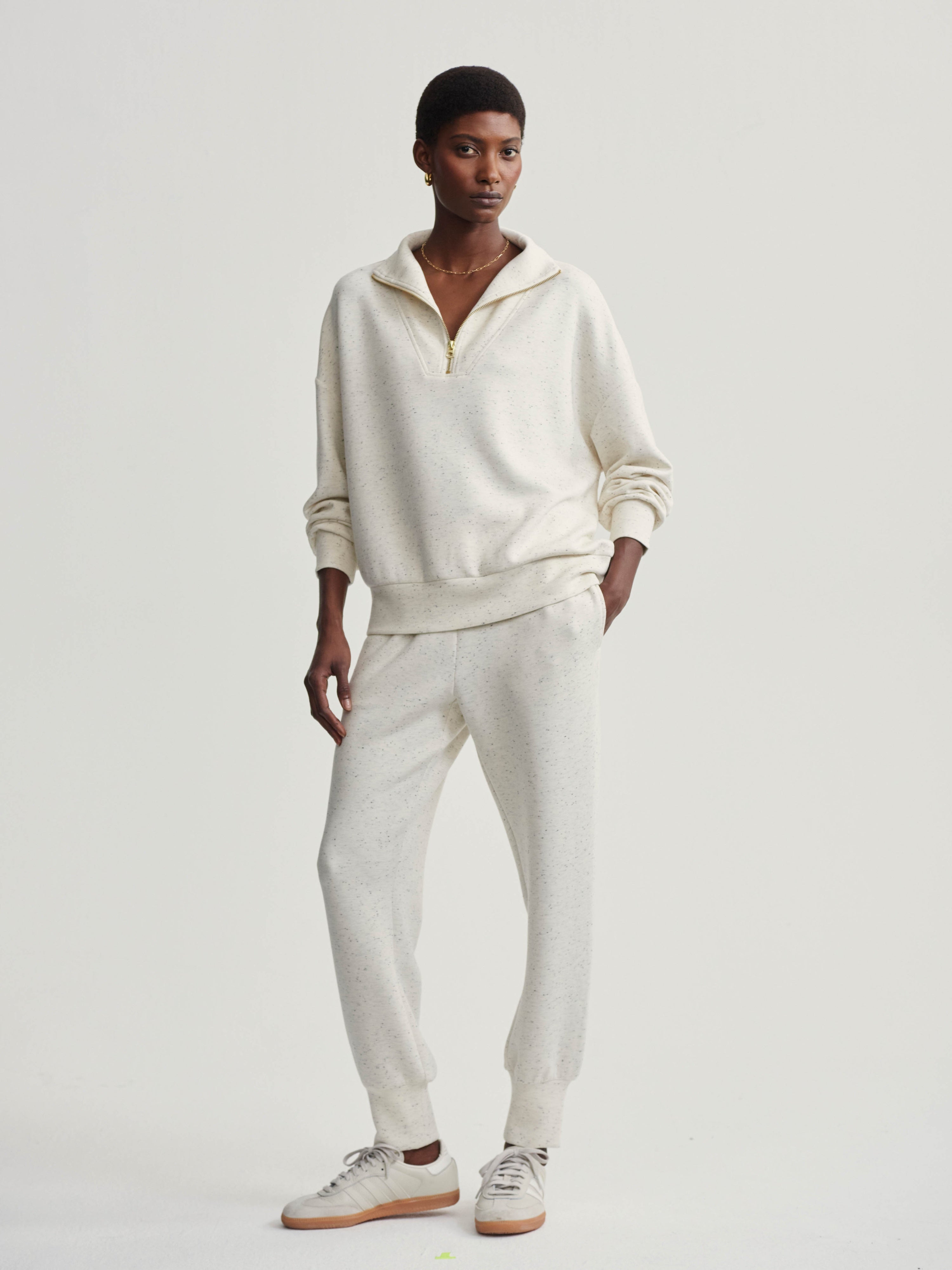 Hawley 1/2 Zip Sweat - Ivory Marl Fleck