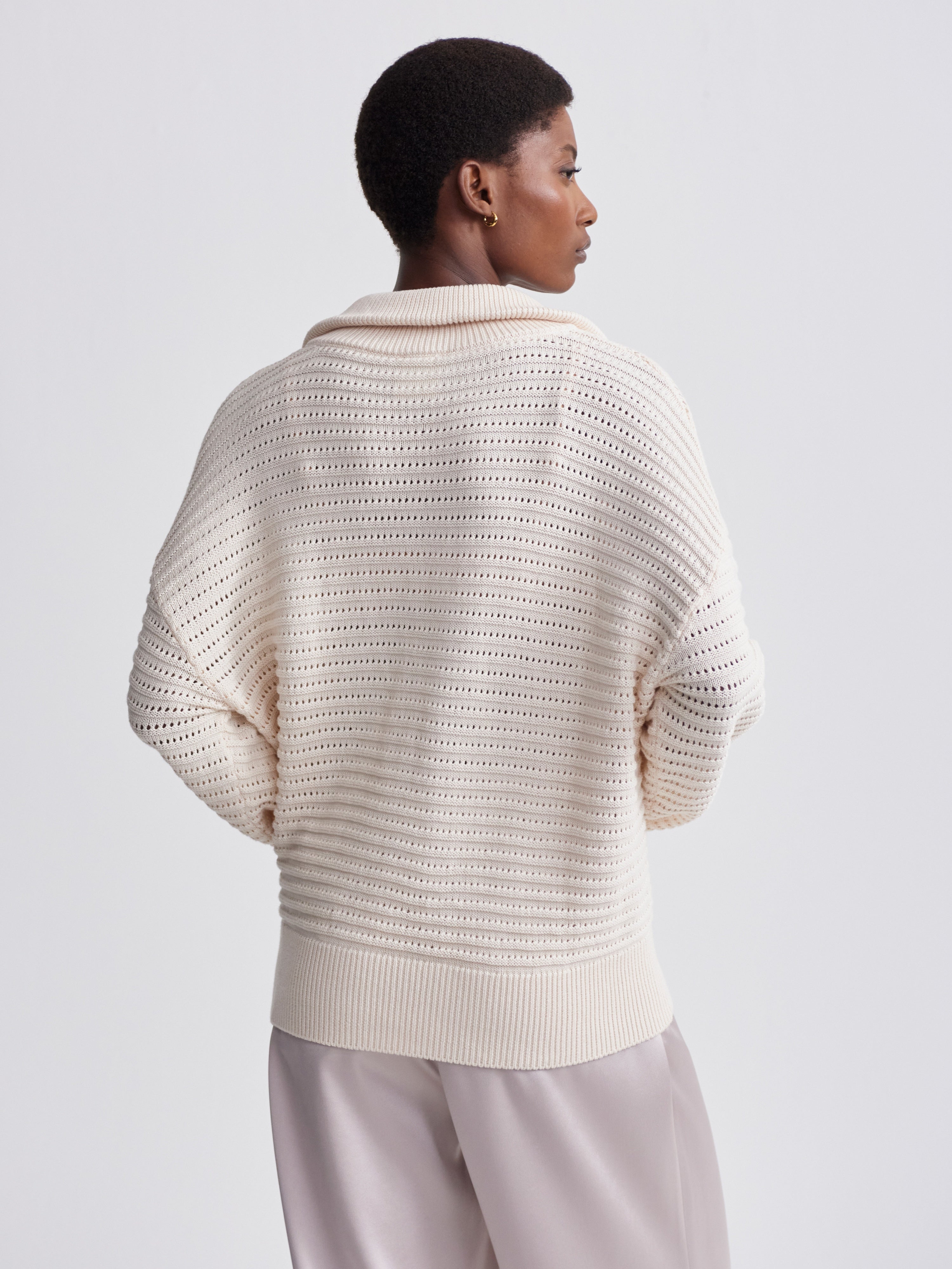 Tara Pointelle 1/2 Zip - Egret