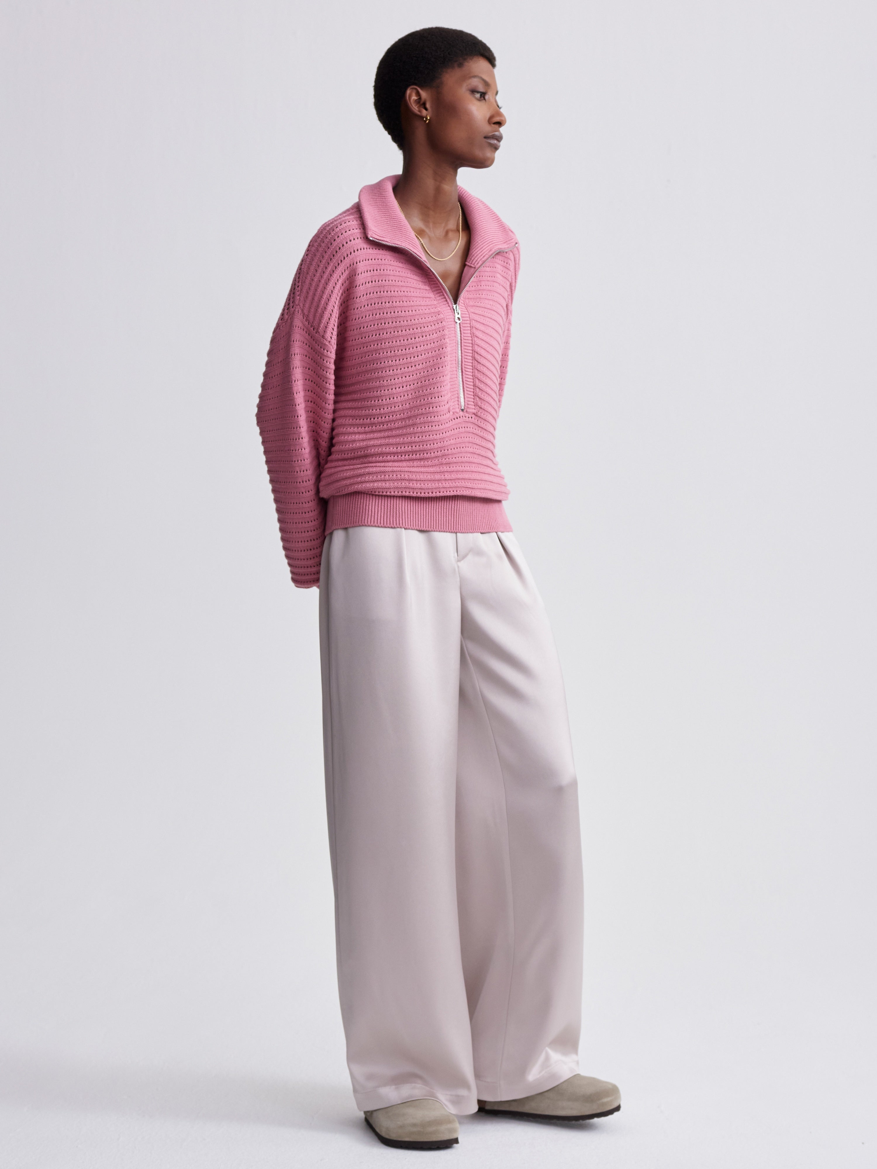 Tara Pointelle 1/2 Zip - Foxglove