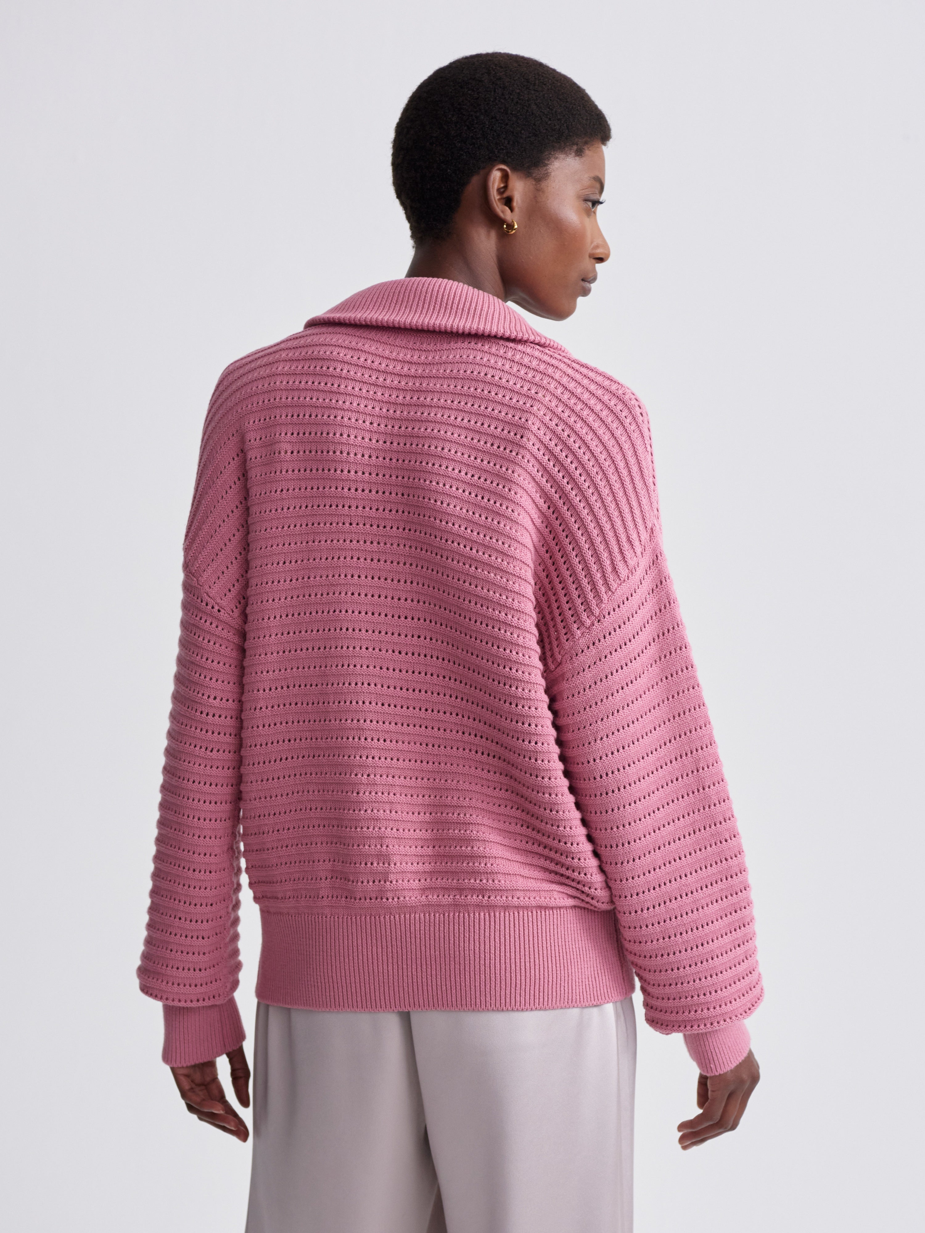Tara Pointelle 1/2 Zip - Foxglove