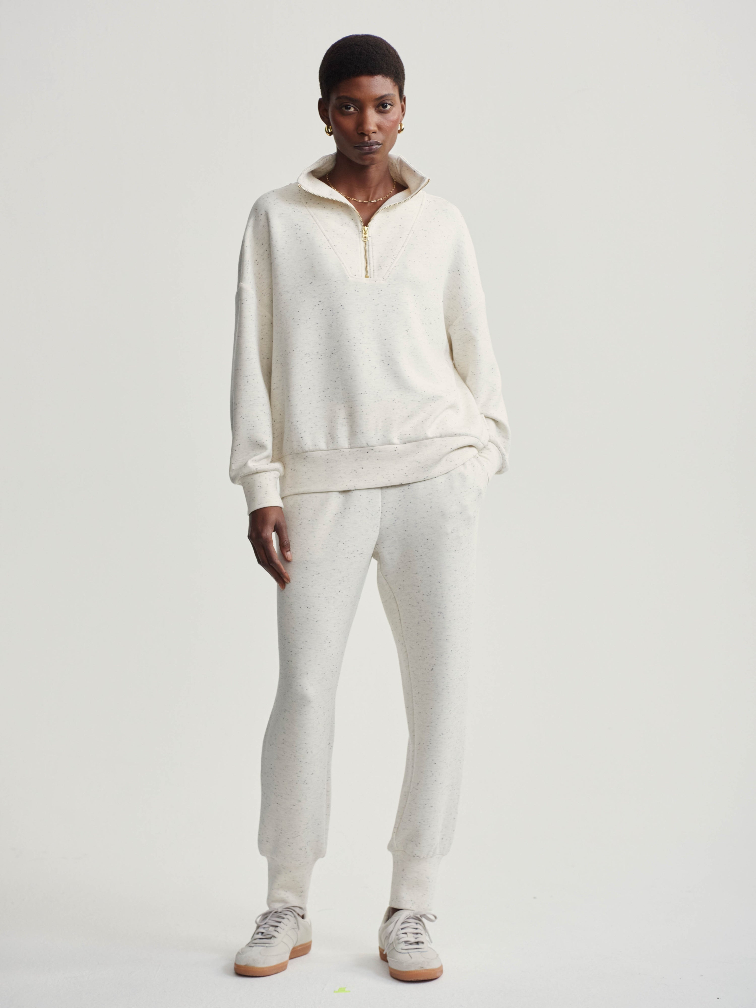 The Slim Cuff Pant 27.5 - Ivory Marl Fleck