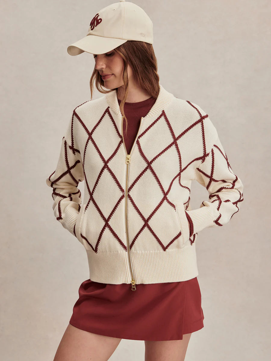 Nile Diamond Knit Jacket - Ivory / Port