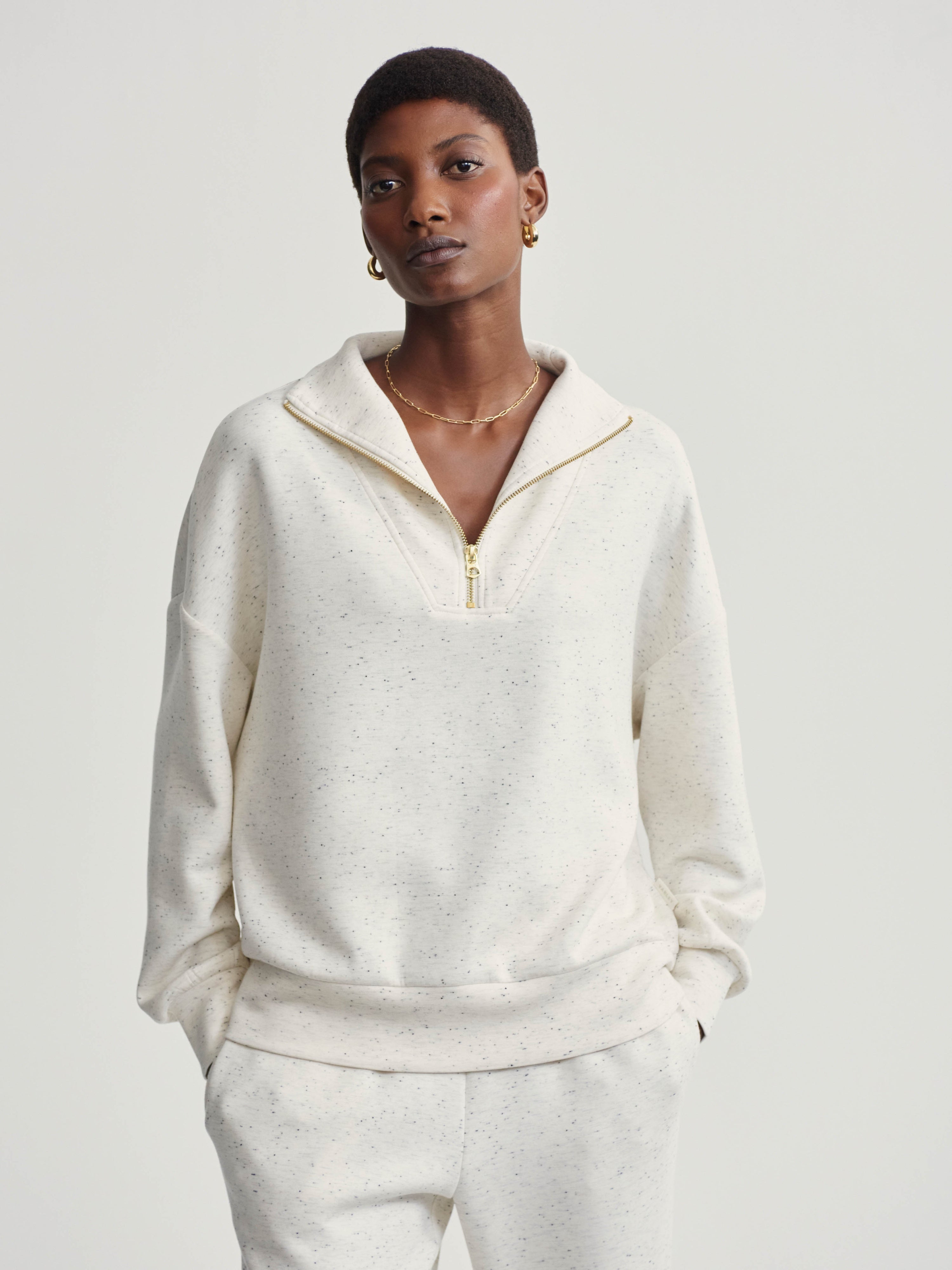 Hawley 1/2 Zip Sweat - Ivory Marl Fleck